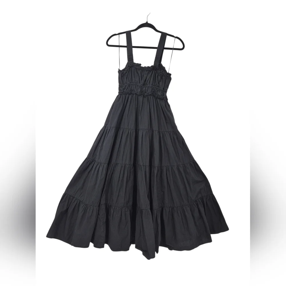 J. Crew Sevilla Cotton Tiered Summer Dress| Black, Whimsi Goth, Natural Fiber - Picture 2 of 7